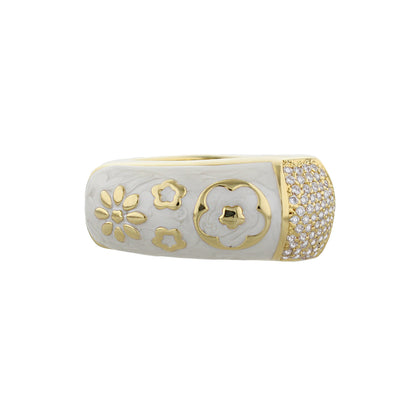 Floral Days Ring, gold-tone cocktail ring with silver base, floral cutouts and pavé diamonds on Tampa Home & Garden Store