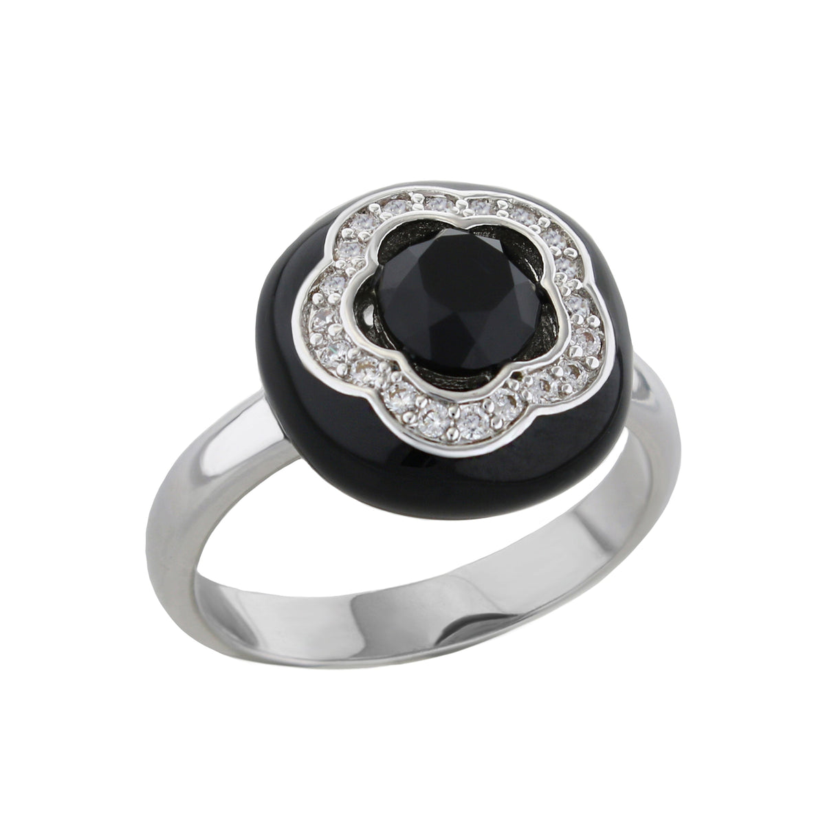 Floral Days Ring by Lauren G Adams, black onyx center with crystal halo, cocktail ring on Tampa Home & Garden Store