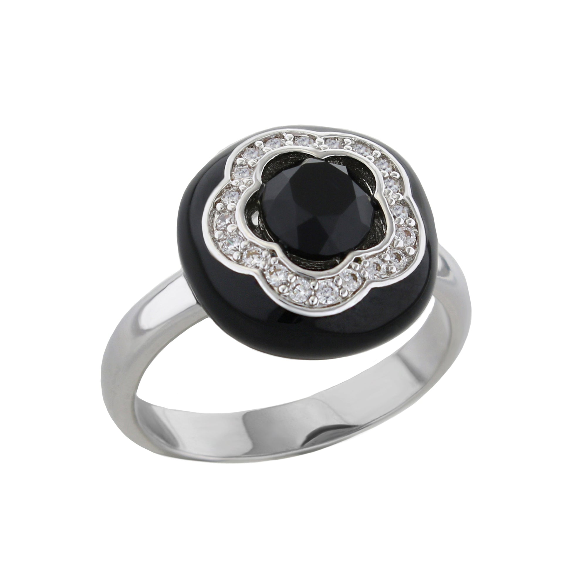 Floral Days Ring by Lauren G Adams, black onyx center with crystal halo, cocktail ring on Tampa Home & Garden Store