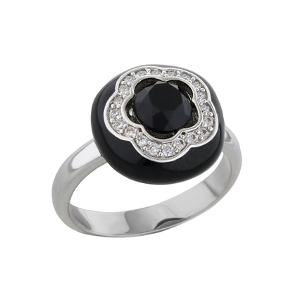 Floral Days Ring by Lauren G Adams, black onyx center with crystal halo, cocktail ring on Tampa Home & Garden Store