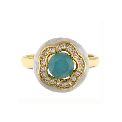 Floral Days Ring cocktail ring with teal centerpiece pave diamonds and gold setting on Tampa Home & Garden Store