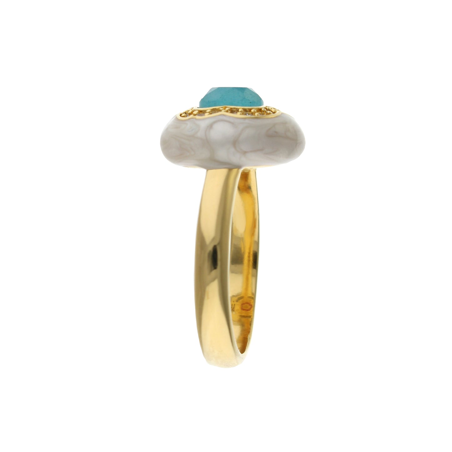 Floral Days Ring cocktail ring with turquoise gemstone atop a marble-white setting on gold band on Tampa Home & Garden Store