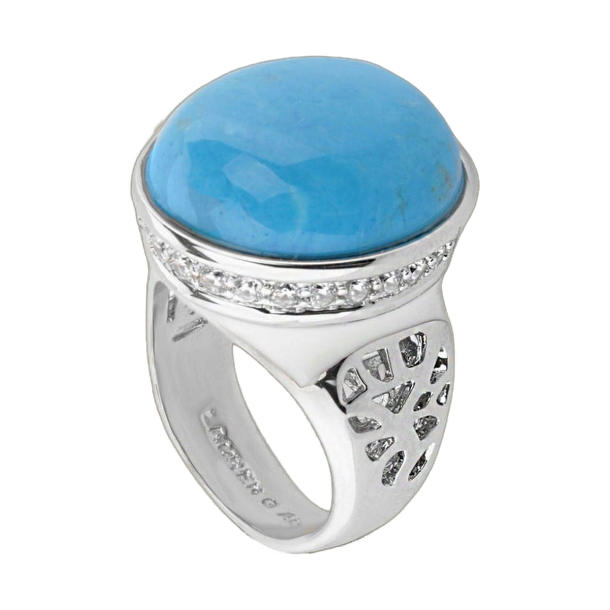Cool Ice Cocktail Ring by Lauren G Adams with turquoise blue cabochon and pavé band on Tampa Home & Garden Store