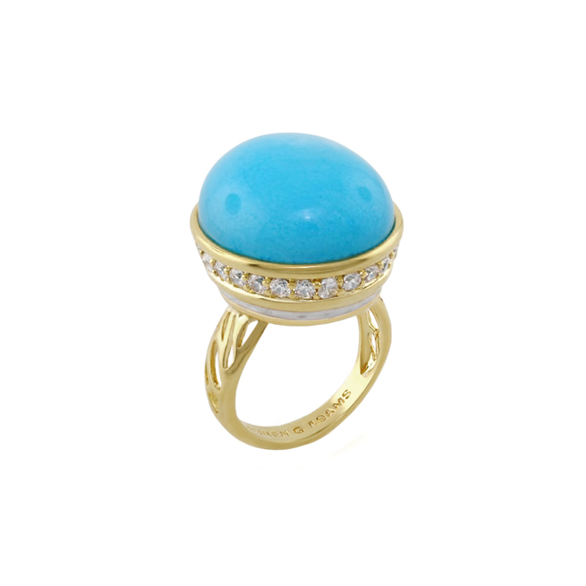 Cool Ice Ring turquoise cabochon cocktail ring with diamond halo on gold band by Lauren G Adams on Tampa Home & Garden Store