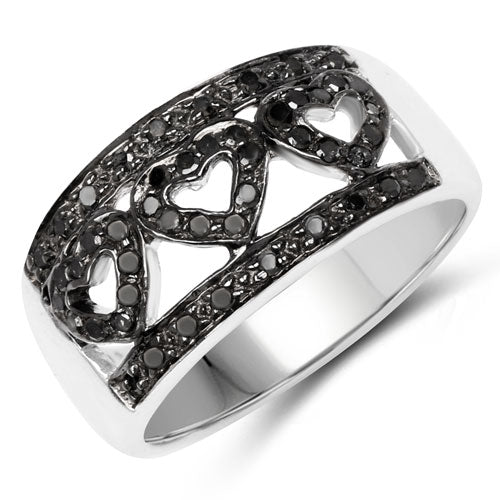 Ring 0.32ct genuine black diamond pave in .925 silver band with heart design by Bids.com on Tampa Home & Garden Store