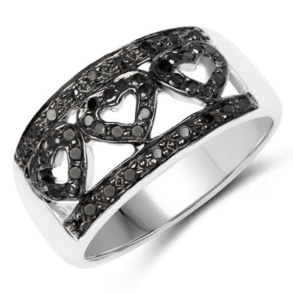 Ring 0.32ct genuine black diamond pave in .925 silver band with heart design by Bids.com on Tampa Home & Garden Store