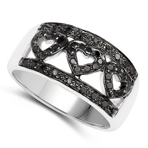 Ring Bids.com 0.32ct genuine black diamond .925 sterling silver with linked heart pave on Tampa Home & Garden Store