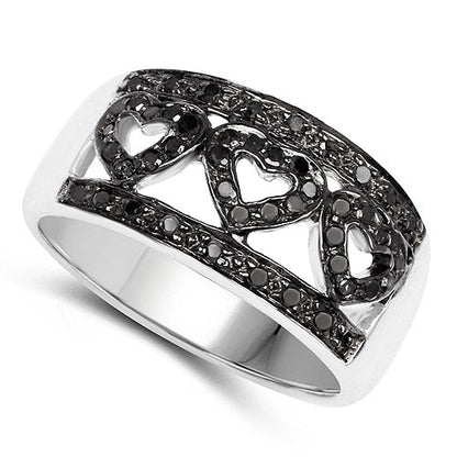 Ring Bids.com 0.32ct genuine black diamond .925 sterling silver with linked heart pave on Tampa Home & Garden Store