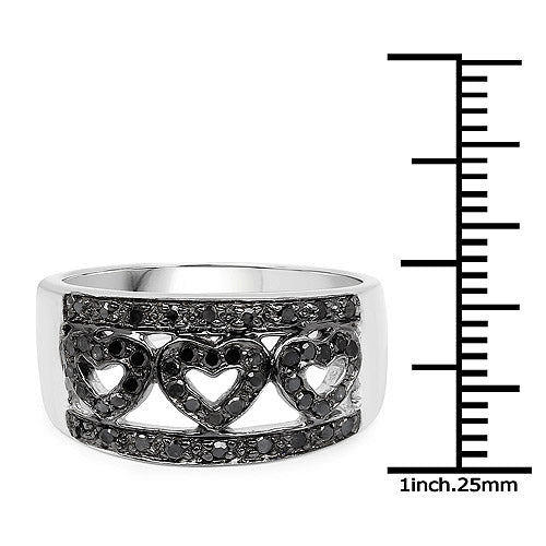 Ring 0.32ct genuine black diamond .925 sterling silver band with three heart cutouts and pave accents on Tampa Home & Garden Store
