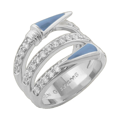 Utopia Ring cocktail ring by Lauren G Adams, silver with blue enamel inlays and pave diamonds on band on Tampa Home & Garden Store