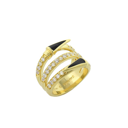 Utopia Ring by Lauren G Adams gold-tone ring with black enamel arrow tips and pavé diamonds on Tampa Home & Garden Store
