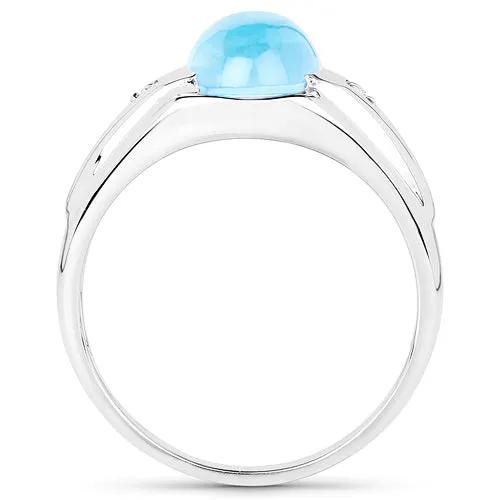 Ring with 3.67ct Swiss blue topaz cabochon and white topaz accents in .925 sterling silver on Tampa Home & Garden Store