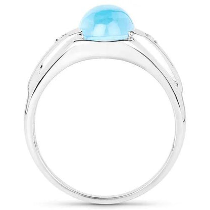 Ring with 3.67ct Swiss blue topaz cabochon and white topaz accents in .925 sterling silver on Tampa Home & Garden Store