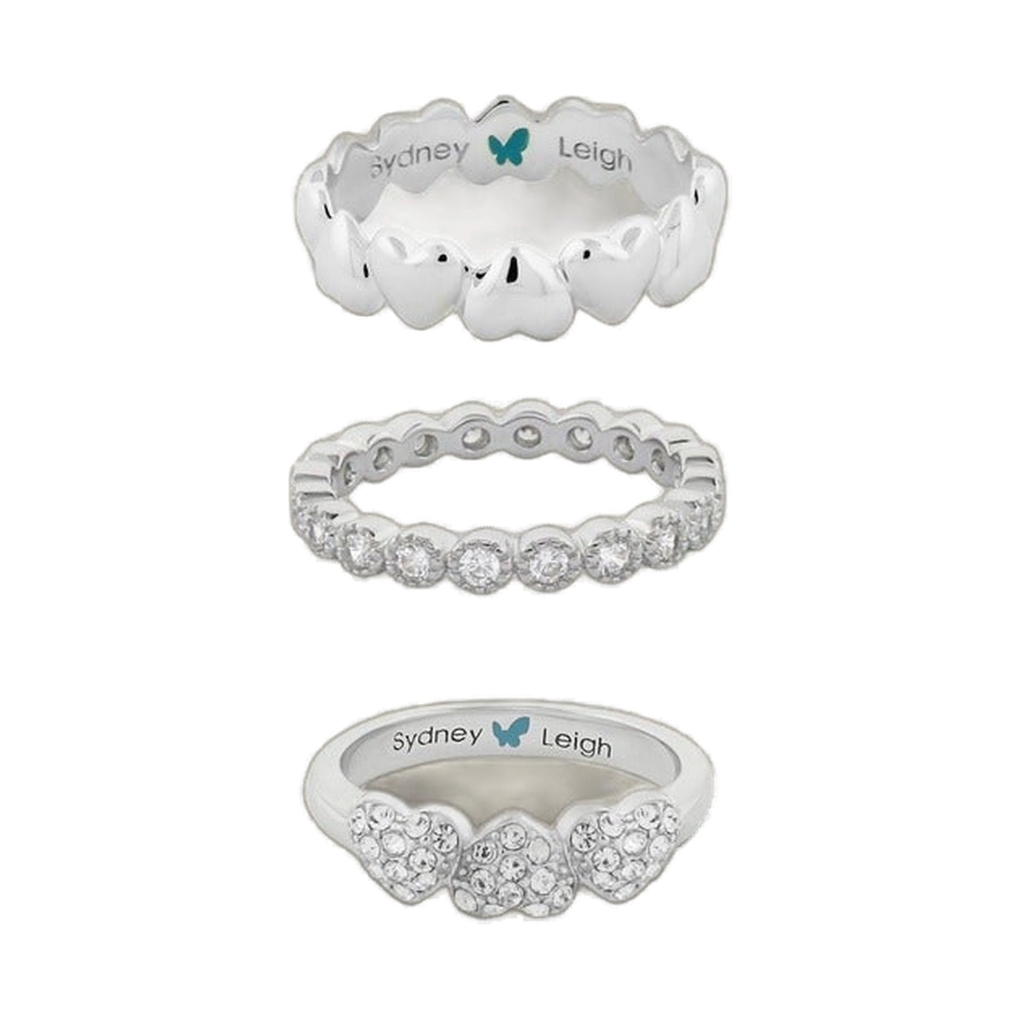 Sydney Leigh Heart Rings set of 3, silver-tone bands with heart motifs by Lauren G Adams on Tampa Home & Garden Store