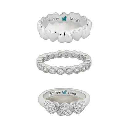 Sydney Leigh Heart Rings set of 3, silver-tone bands with heart motifs by Lauren G Adams on Tampa Home & Garden Store
