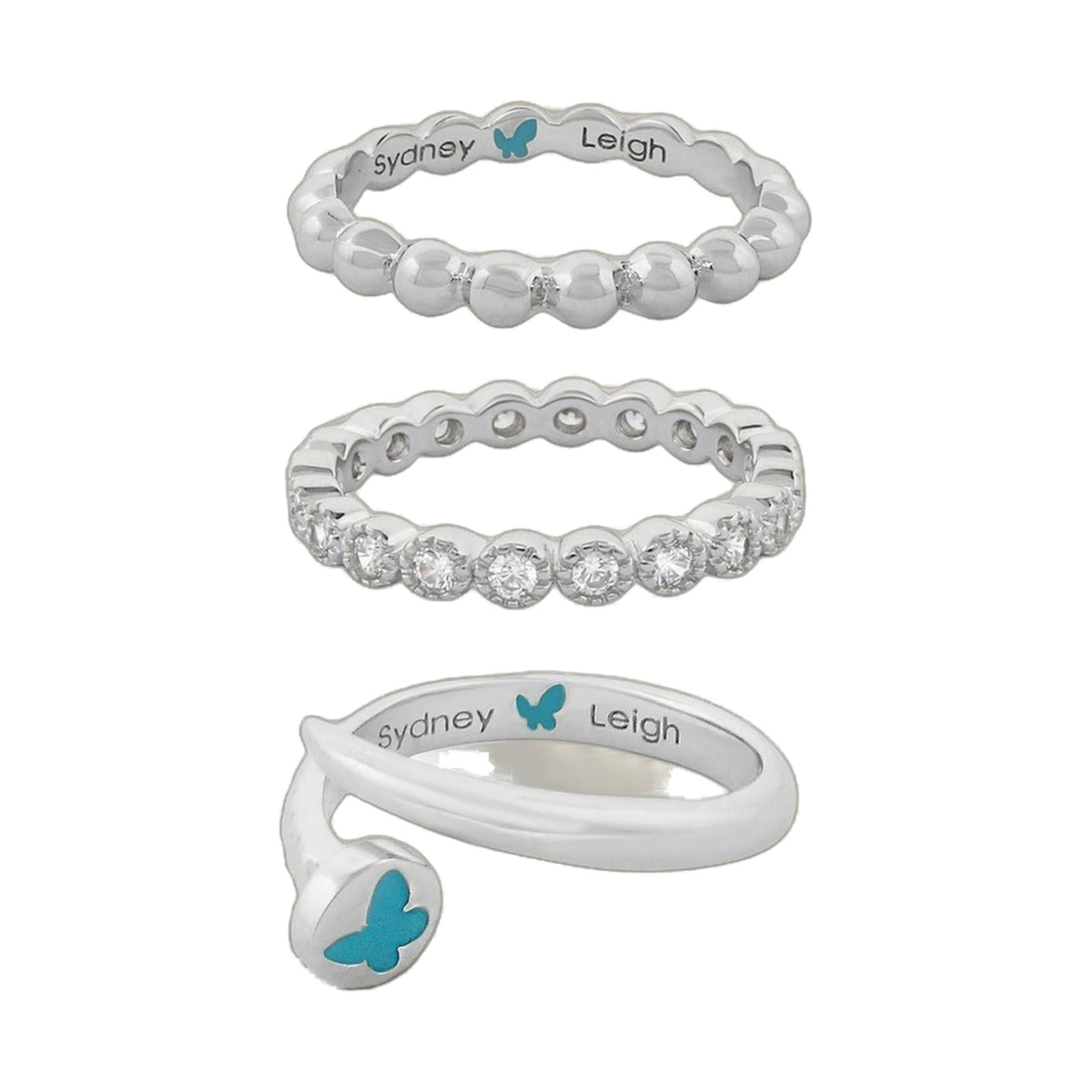 Sydney Leigh nail rings set of 3, silver-tone beaded bands with crystal accents on Tampa Home & Garden Store
