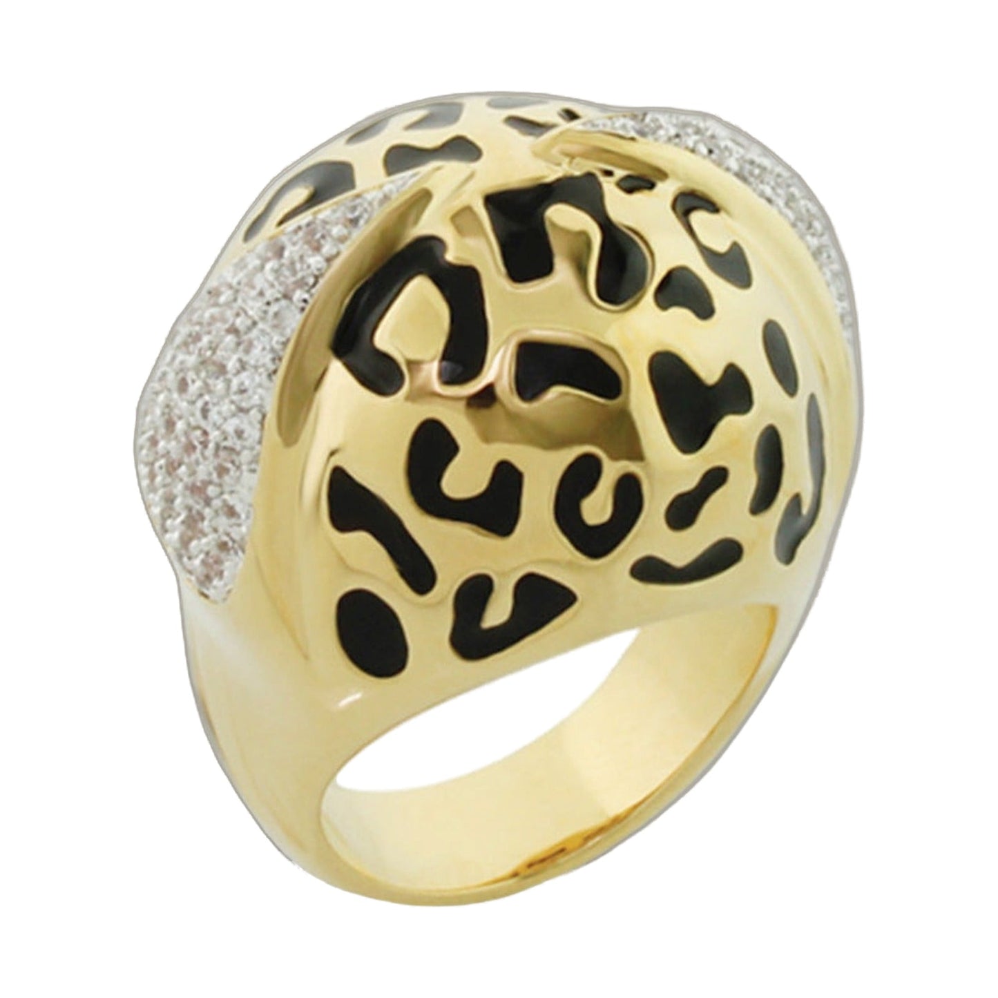 Sweet Leopard Cocktail Ring by Lauren G Adams; gold-tone domed leopard print with pavé halo on Tampa Home & Garden Store