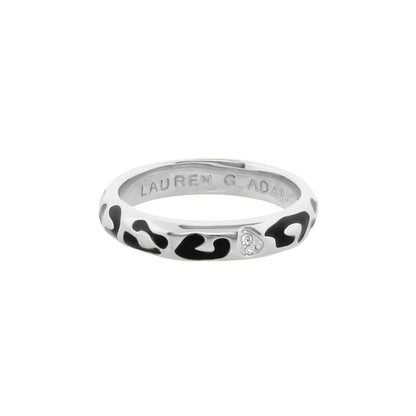 Sweet Leopard Stackable Ring silver band with black leopard enamel Lauren G Adams on Tampa Home & Garden Store