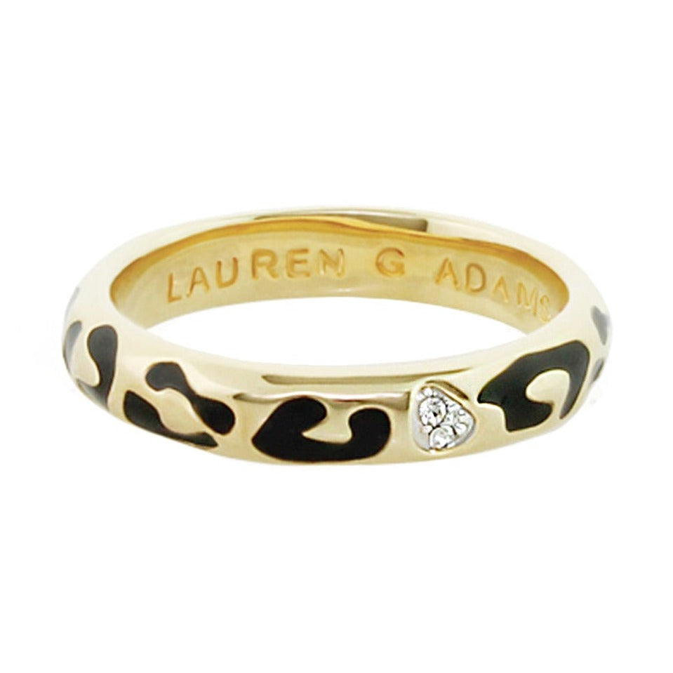 Sweet Leopard Stackable Ring in gold with black enamel spots and diamond by Lauren G Adams on Tampa Home & Garden Store