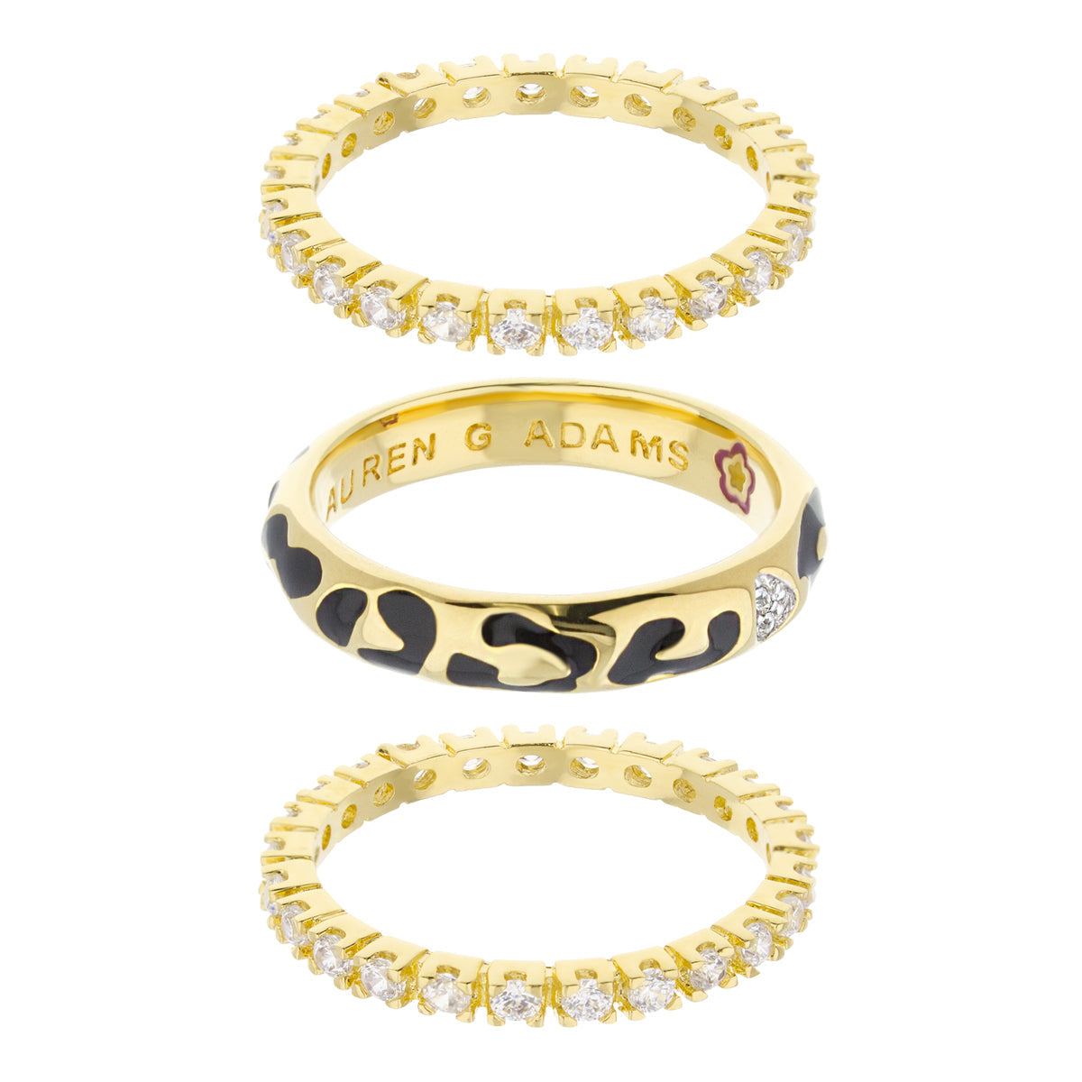 Sweet Leopard Ring Set: gold tone trio with two diamond bands and black leopard enamel by LG Adams on Tampa Home & Garden Store