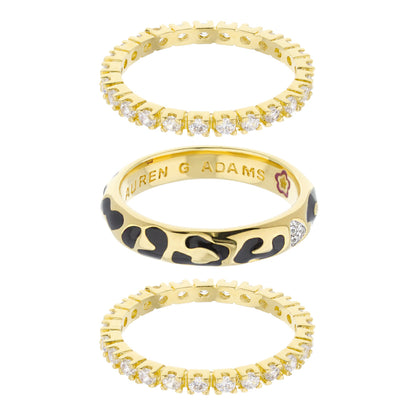 Sweet Leopard Ring Set: gold tone trio with two diamond bands and black leopard enamel by LG Adams on Tampa Home & Garden Store