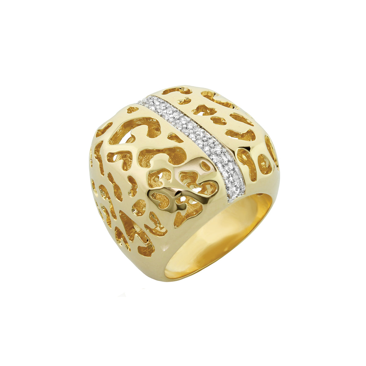 Sweet Leopard Ring, gold tone band with leopard cutouts and pavé diamond stripe on Tampa Home & Garden Store