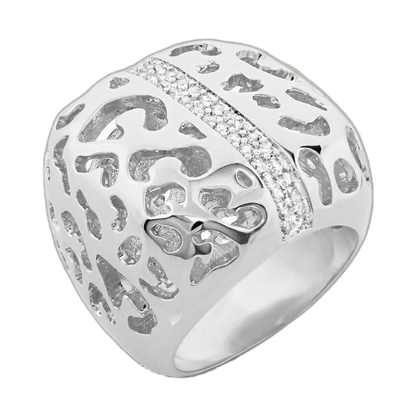 Sweet Leopard Ring, silver band with leopard-cutout pattern and pavé diamonds on Tampa Home & Garden Store