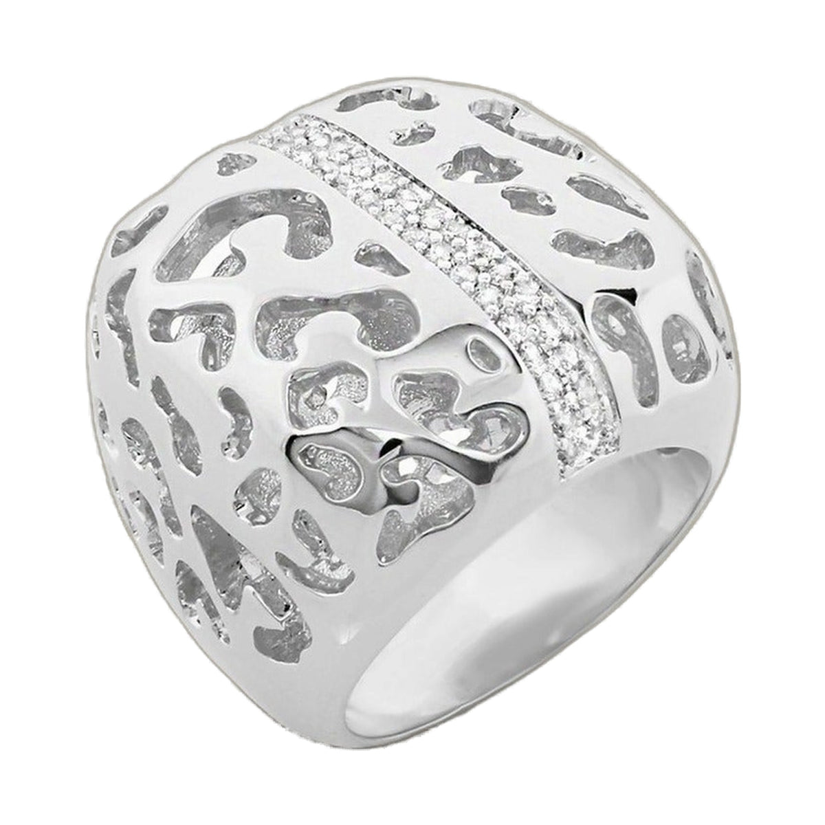 Sweet Leopard Ring, silver band with leopard-cutout pattern and pavé diamonds on Tampa Home & Garden Store