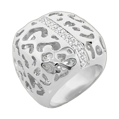 Sweet Leopard Ring, silver band with leopard-cutout pattern and pavé diamonds on Tampa Home & Garden Store