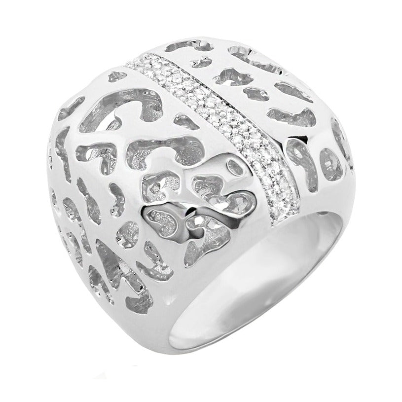 Sweet Leopard Ring by Lauren G Adams, silver wide band with leopard cutouts and pave stripe on Tampa Home & Garden Store