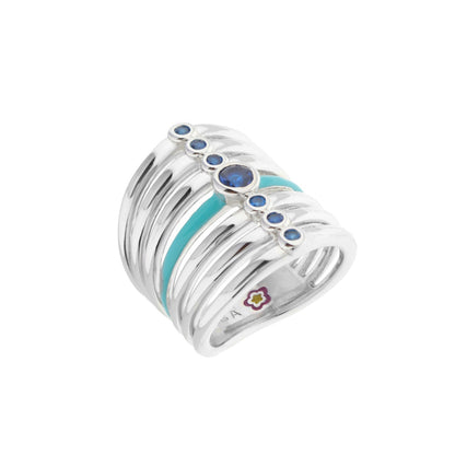 Egyptian Queen Ring by Lauren G Adams, silver multi-band with blue stones and turquoise enamel on Tampa Home & Garden Store