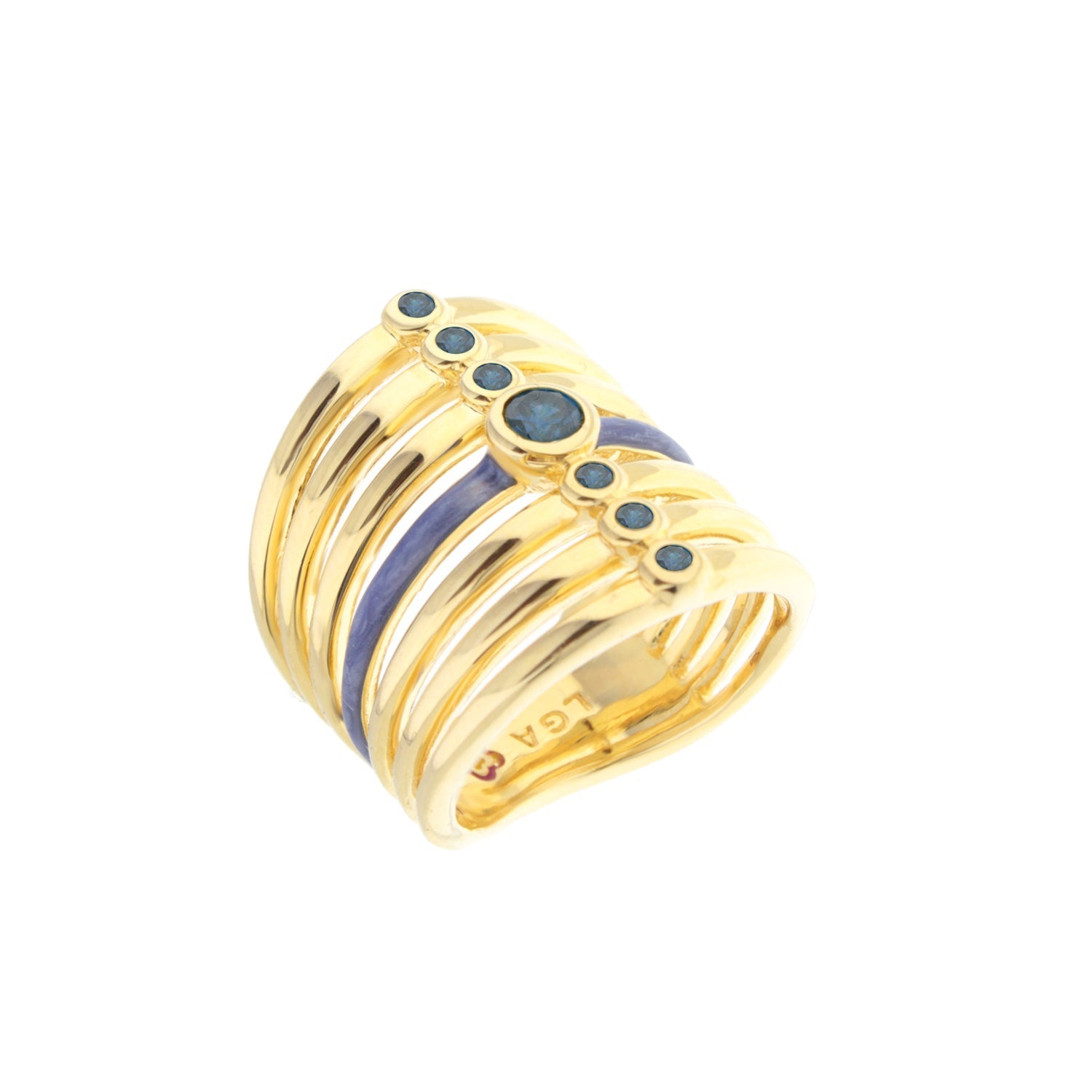 Gold multi-band ring with blue bezel-set stones in a row, Egyptian Queen by Lauren G Adams on Tampa Home & Garden Store