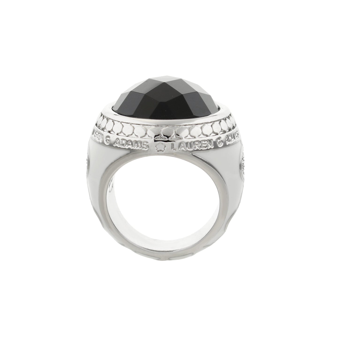 Dragon Lady Cocktail Ring by Lauren G Adams; black faceted dome on textured silver band on Tampa Home & Garden Store
