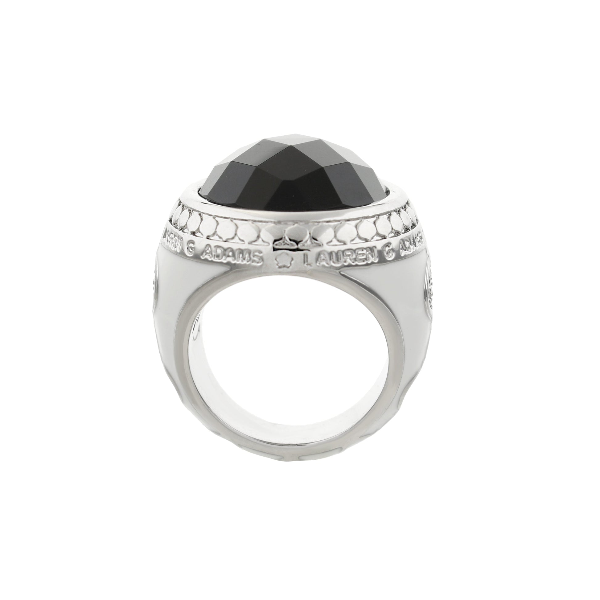 Dragon Lady Cocktail Ring by Lauren G Adams; black faceted dome on textured silver band on Tampa Home & Garden Store