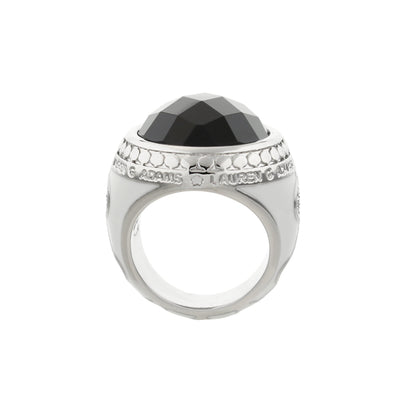 Dragon Lady Cocktail Ring by Lauren G Adams; black faceted dome on textured silver band on Tampa Home & Garden Store