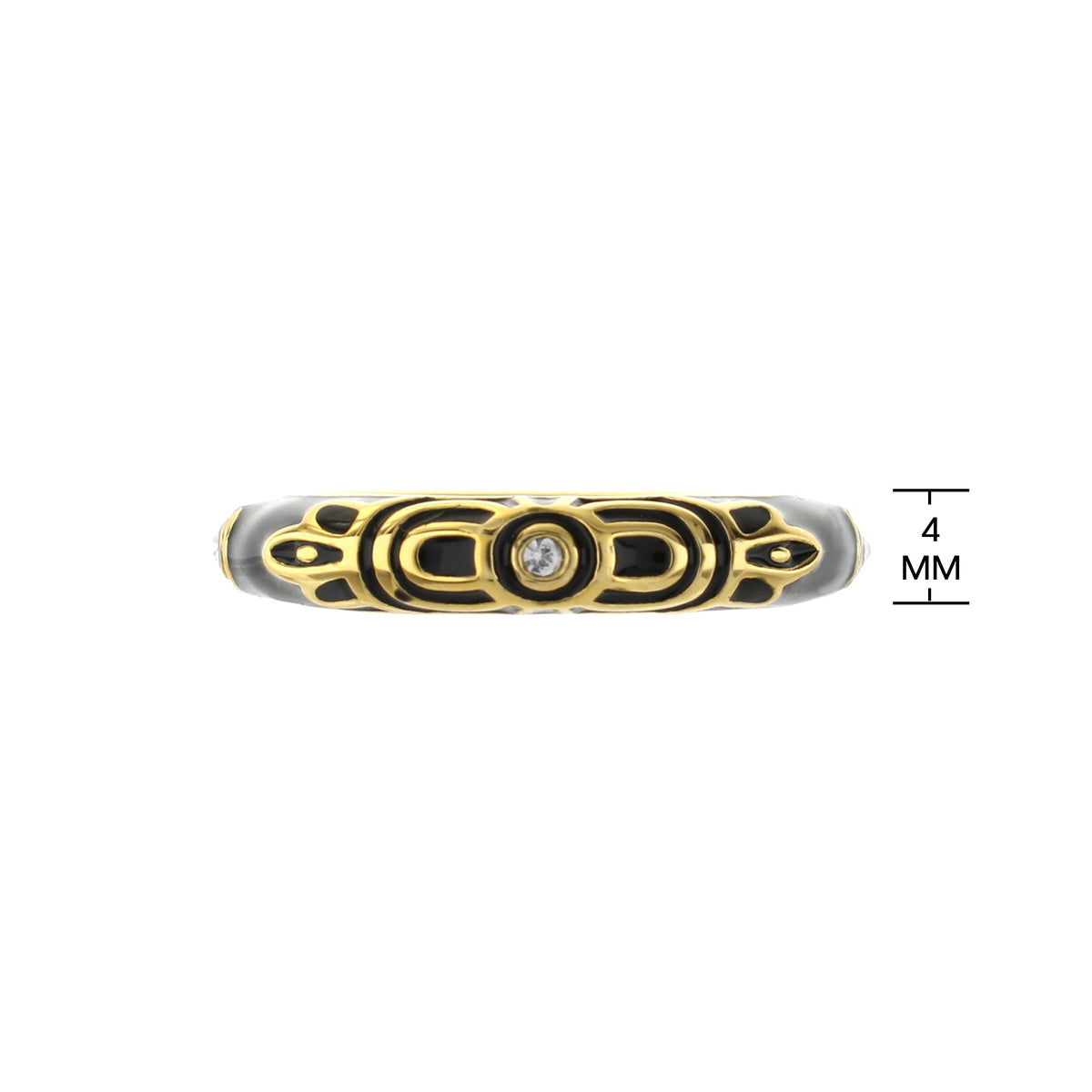 Petit Gateau Stackable Ring Black Scrollwork by Lauren G Adams, gold-tone with black enamel on Tampa Home & Garden Store