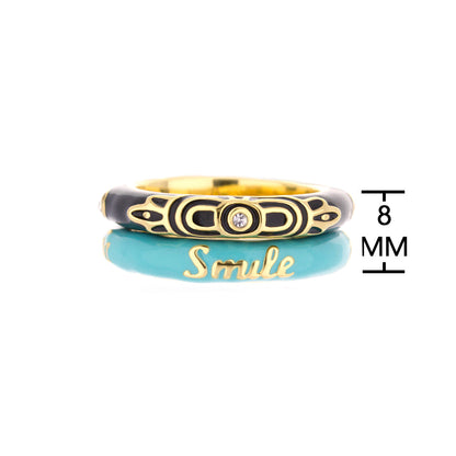 Petit Gateau Stackable Ring Set by Lauren G Adams; turquoise Smile ring and gold-tone black enamel ring (2-ring set) on Tampa Home & Garden Store