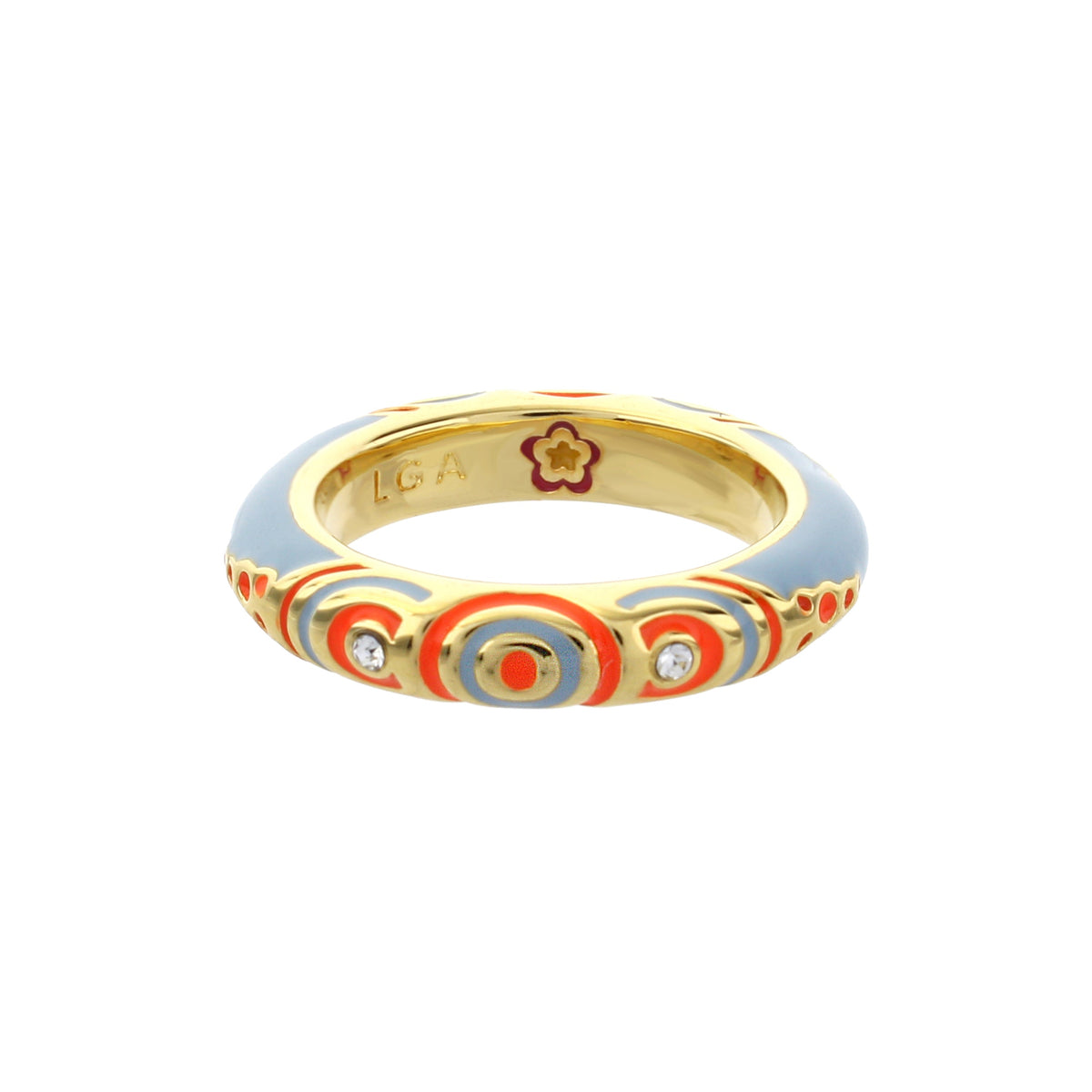 Petit Gateau Stackable Ring Concentric Circles blue enamel with gold trim by Lauren G Adams on Tampa Home & Garden Store
