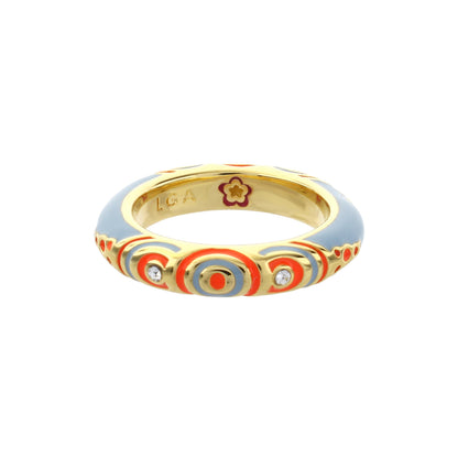 Petit Gateau Stackable Ring Concentric Circles blue enamel with gold trim by Lauren G Adams on Tampa Home & Garden Store
