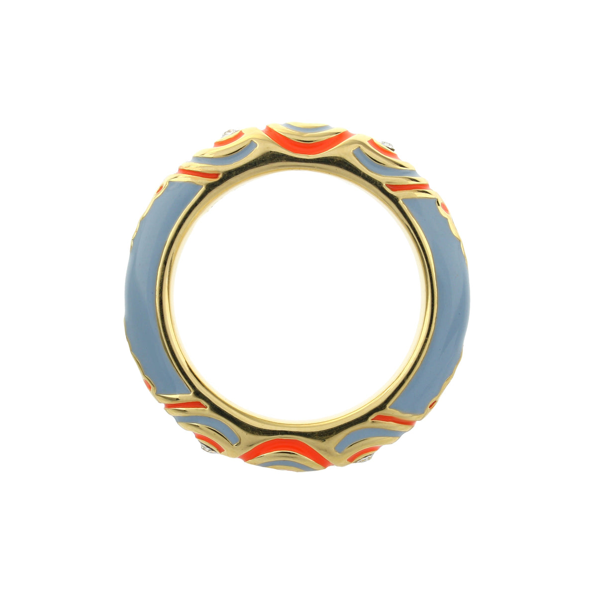 Petit Gateau Stackable Ring Concentric Circles in blue enamel with red accents and gold trim on Tampa Home & Garden Store