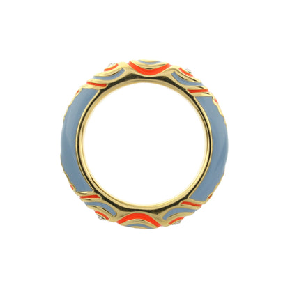 Petit Gateau Stackable Ring Concentric Circles in blue enamel with red accents and gold trim on Tampa Home & Garden Store