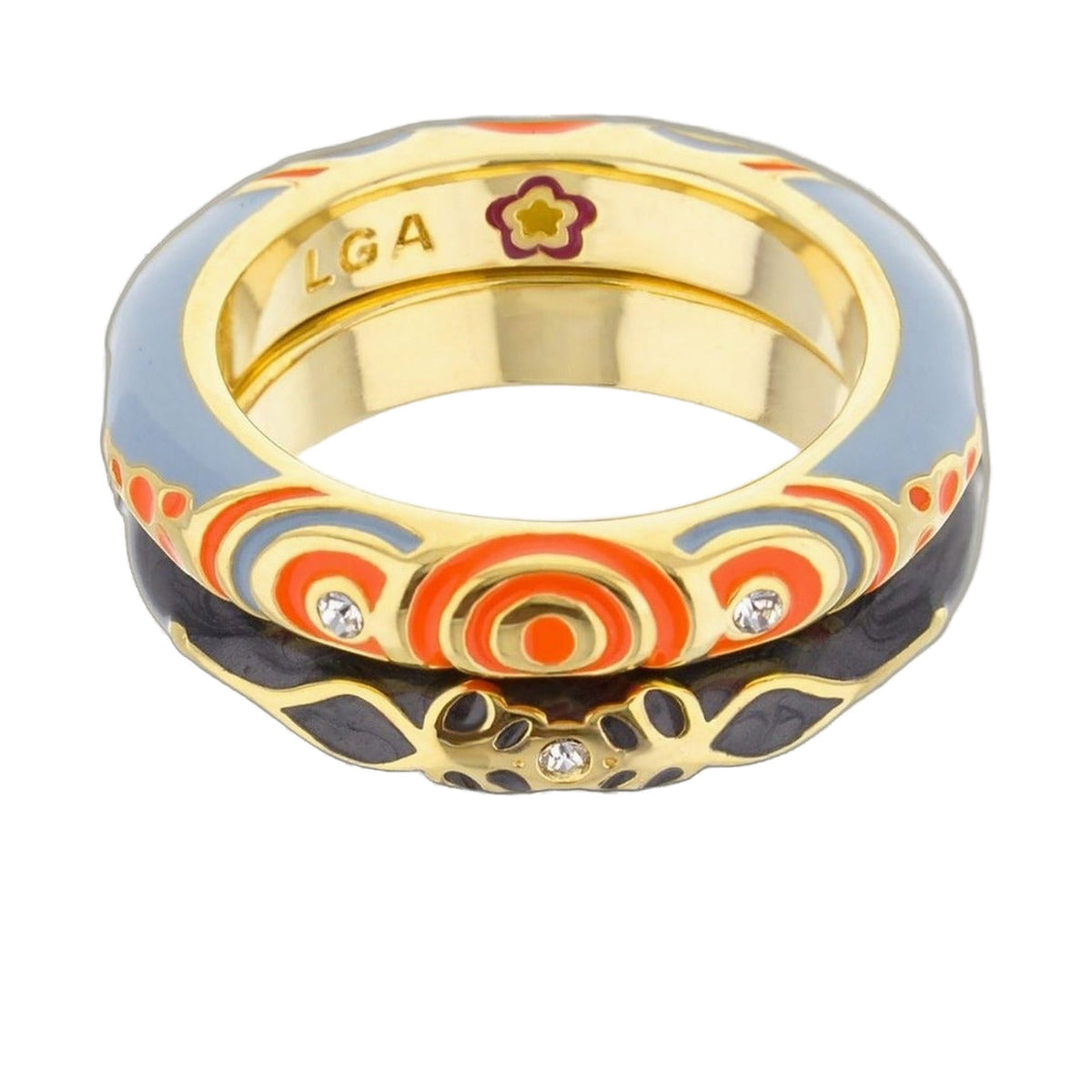 Petit Gateau stackable ring in colorful enamel with LGA flower motif on Tampa Home & Garden Store