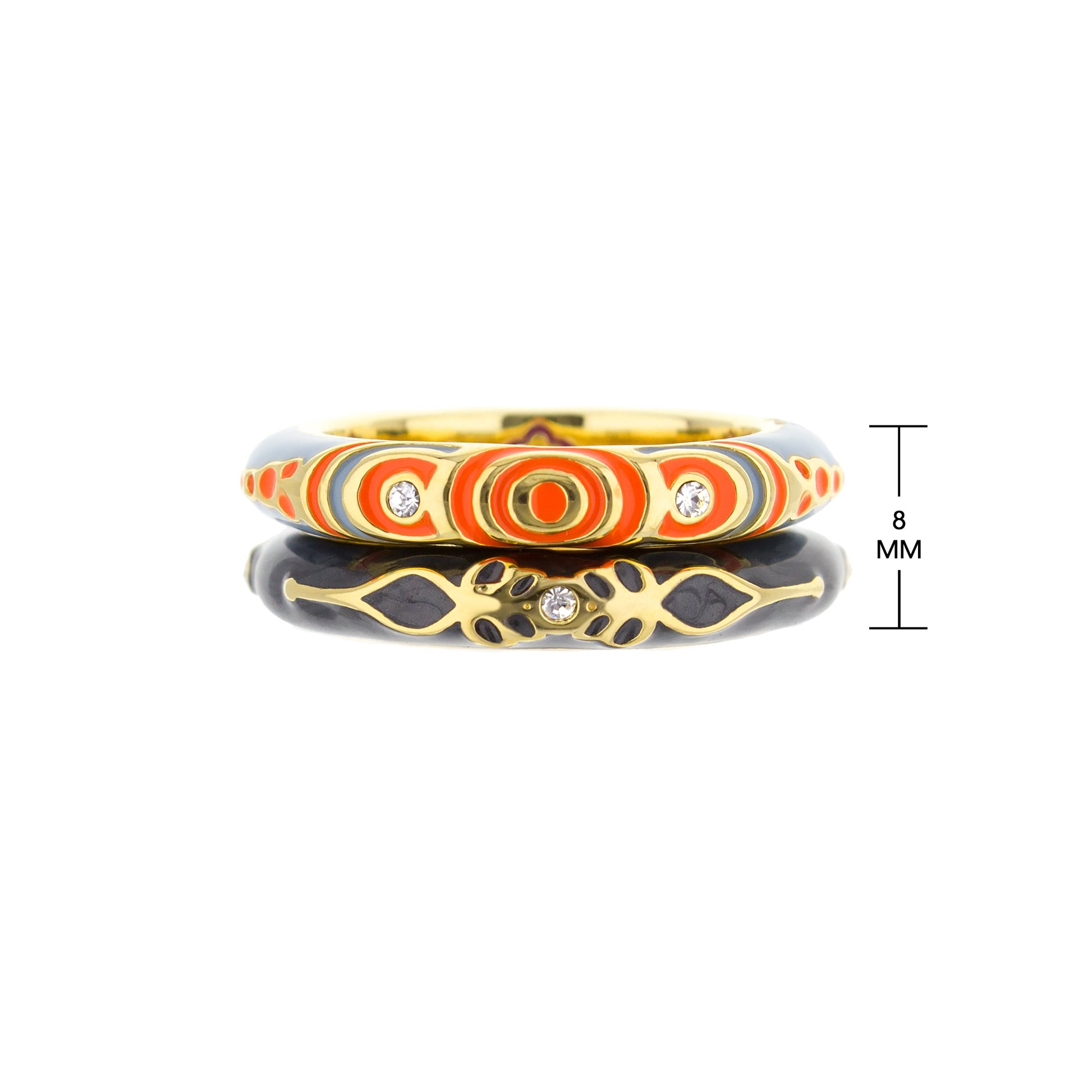 Petit Gateau Stackable Ring Set; two enamel rings with red/orange swirl and crystal accents on Tampa Home & Garden Store