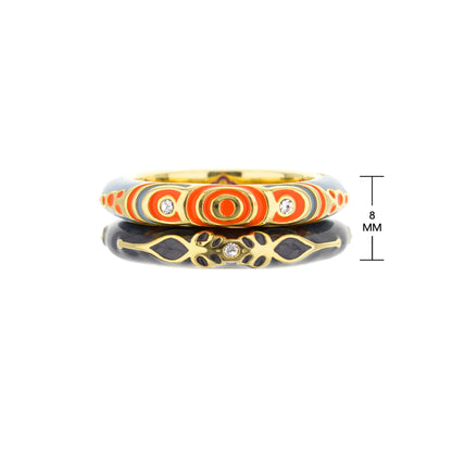 Petit Gateau Stackable Ring Set; two enamel rings with red/orange swirl and crystal accents on Tampa Home & Garden Store