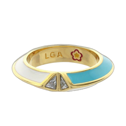 Petit Gateau Stackable Ring knife-edge pavé blue and white enamel gold trim Lauren G Adams on Tampa Home & Garden Store