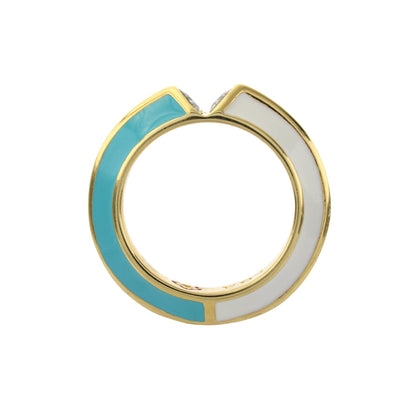 Petit Gateau Stackable Ring Knife-Edge Pavé with turquoise and white enamel on gold band on Tampa Home & Garden Store