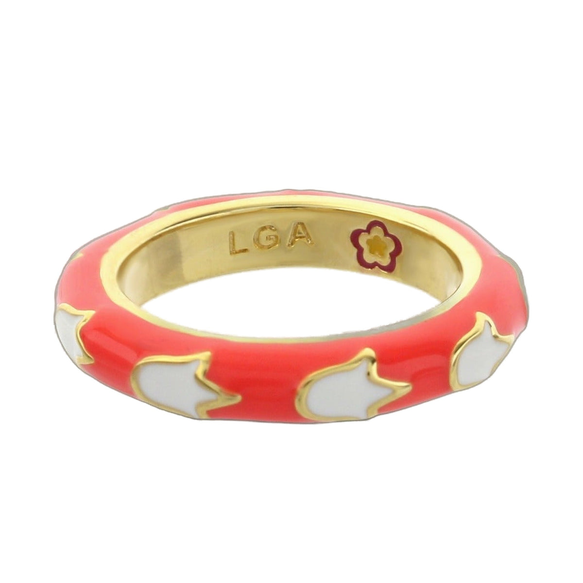 Petit Gateau Stackable Ring red hearts pink enamel with gold trim LGA inside on Tampa Home & Garden Store