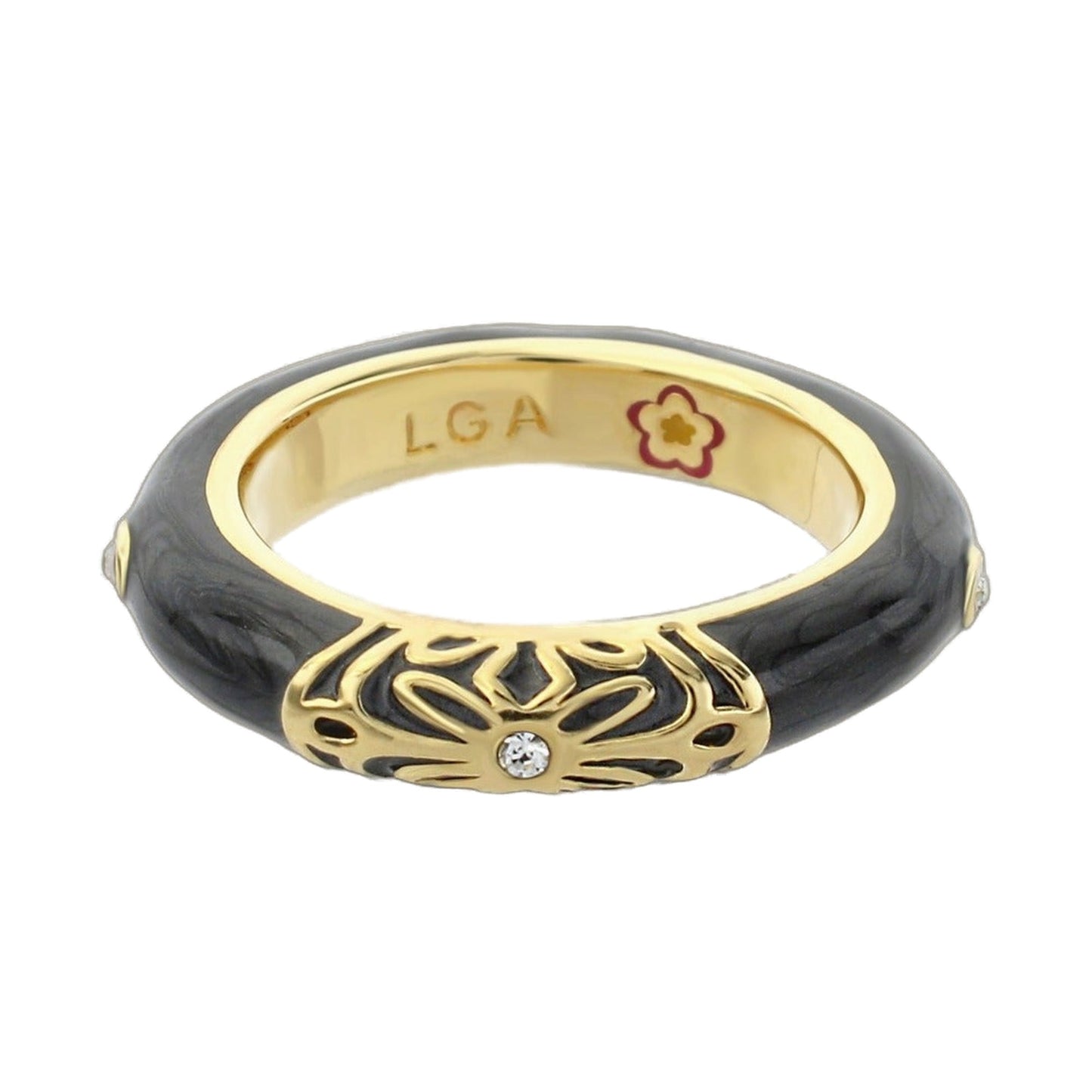 Petit Gateau Stackable Ring Flower Medallion by Lauren G Adams, textured band with gold interior on Tampa Home & Garden Store