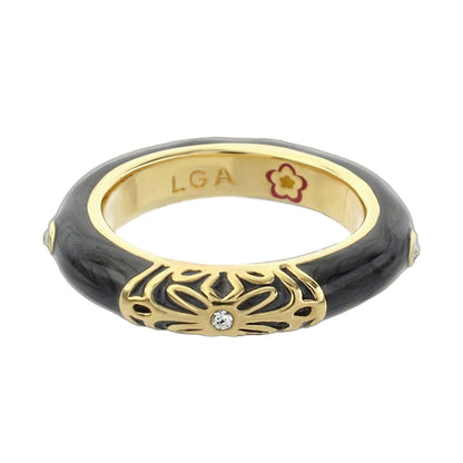 Petit Gateau Stackable Ring Flower Medallion by Lauren G Adams, textured band with gold interior on Tampa Home & Garden Store