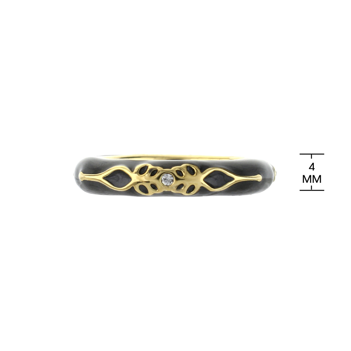 Petit Gateau Stackable Ring Flower Medallion, black enamel with gold-tone lattice crystal on Tampa Home & Garden Store